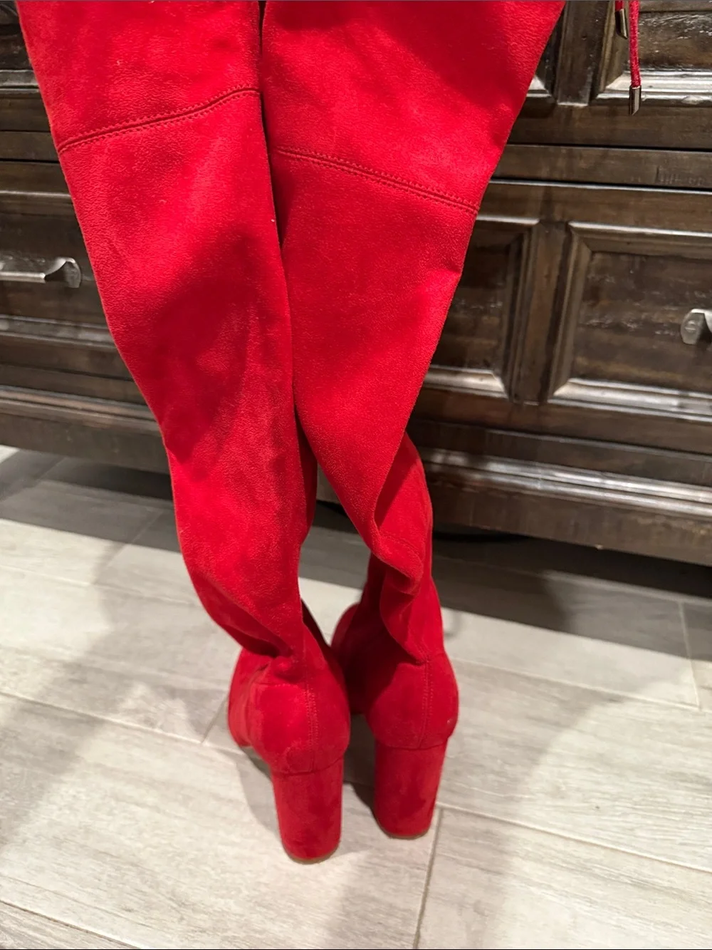 Fashion Nova Red Over-the-Knee Suede Boots